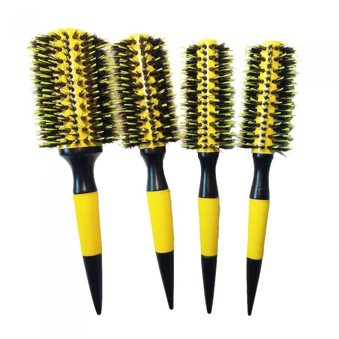 Wooden roller hairbrush rubber painting round hair brush boar bristle mix with nylon