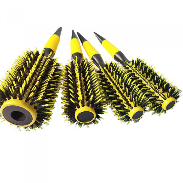 Wooden roller hairbrush rubber painting round hair brush boar bristle mix with nylon