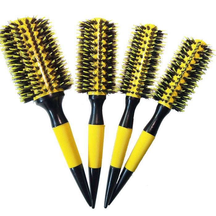 Wooden roller hairbrush rubber painting round hair brush boar bristle mix with nylon