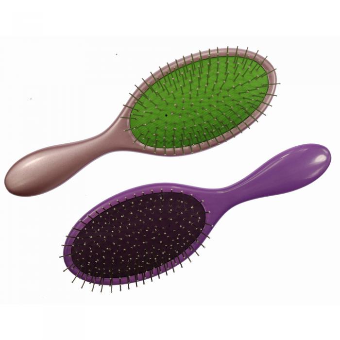 Colorful bristle wet & dry detangling hair Brush soft cushion steel pin hair brush