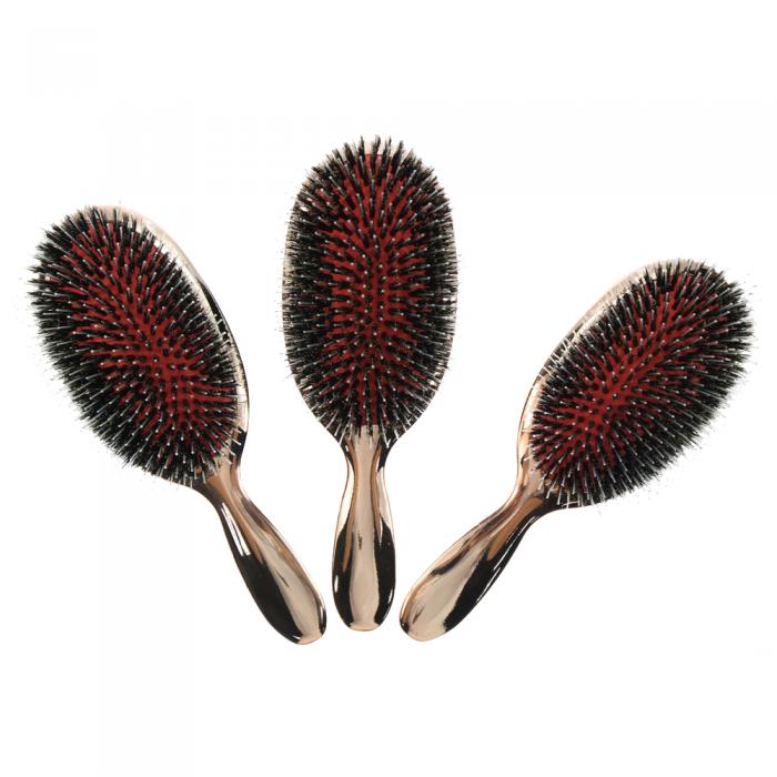 Hot Sale Hair tools paddle cushion boar bristle metallic gold hair brush for home or salon use