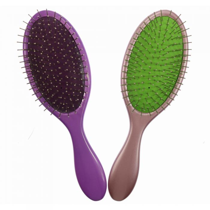 Colorful bristle wet & dry detangling hair Brush soft cushion steel pin hair brush