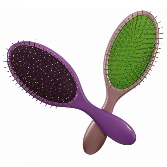 Colorful bristle wet & dry detangling hair Brush soft cushion steel pin hair brush