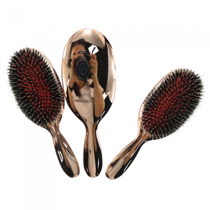 Hot Sale Hair tools paddle cushion boar bristle metallic gold hair brush for home or salon use