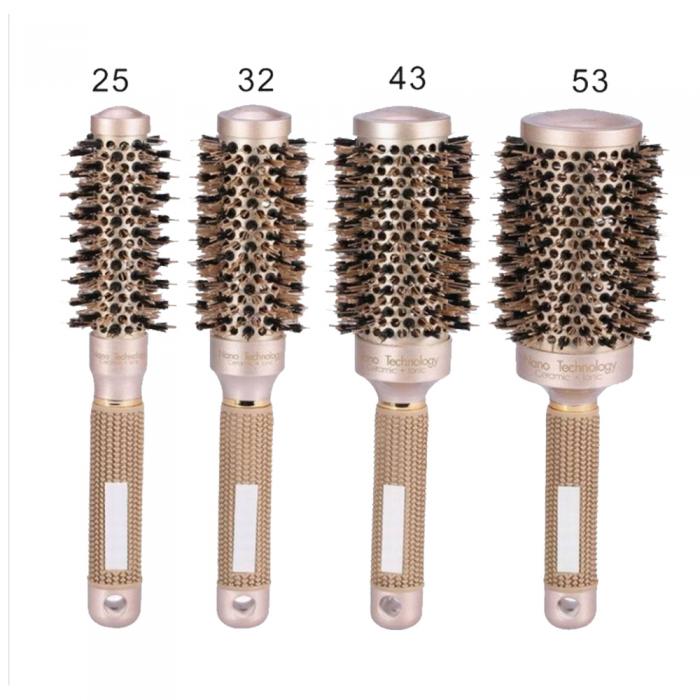 Professional Salon Gold Boar Bristle Hairdressing Tools Round Ceramic Hair Brush