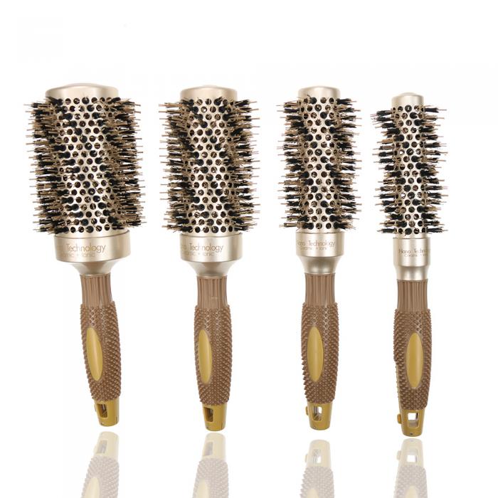 Fashionable hot sale rubber handle round creamic ionic anti-rotation hair brushes for curling