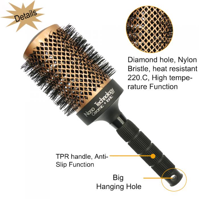 Round Ceramic Aluminum With Coating Barrel Nylon Bristle Hair Styling Brushes Wholesale Price