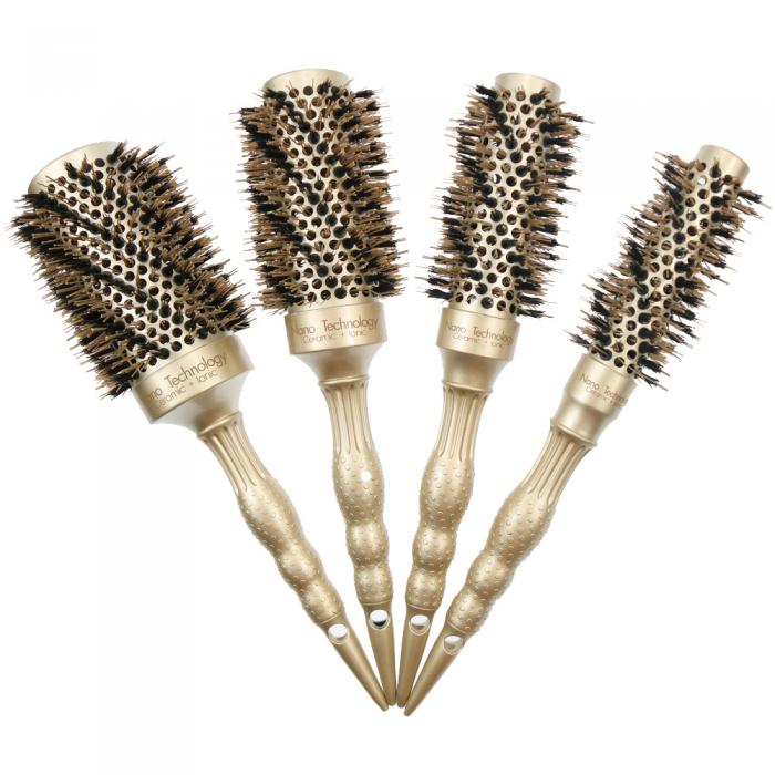 Professional Salon Tools Ceramic Iron 5 Sizes Anti-Rotaion Boar Bristle Round Hair Brush for Barber