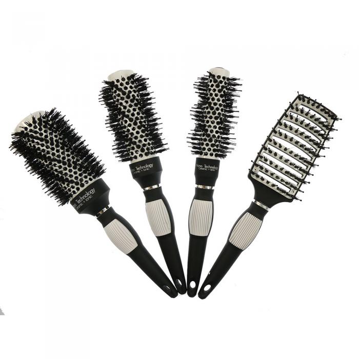 High temperature resistance white color rubber handle natural boar bristle ceramic round hair brush High temperature resistance white color rubber handle natural boar bristle ceramic round hair brush