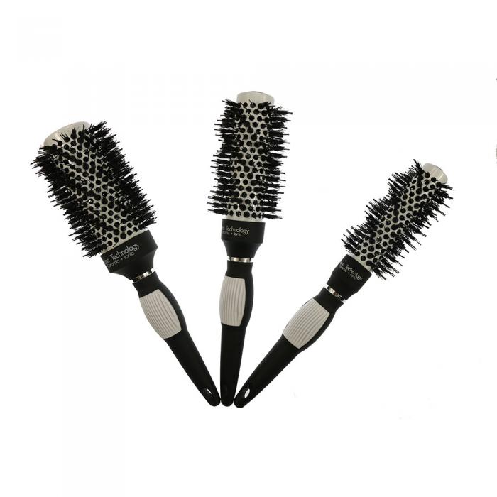 High temperature resistance white color rubber handle natural boar bristle ceramic round hair brush