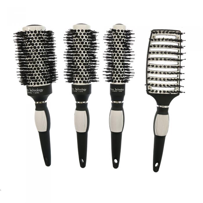 High temperature resistance white color rubber handle natural boar bristle ceramic round hair brush