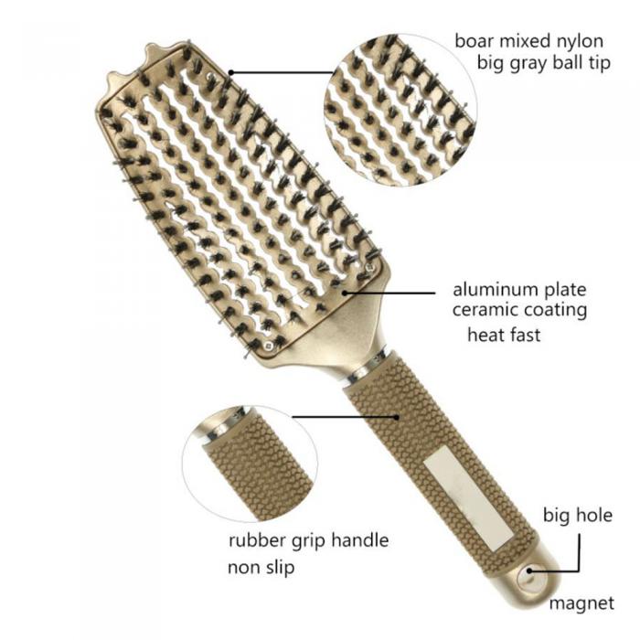 Middle Size Anti-static Curved Detangle Hair Tools Vent  Hair Brushes With Aluminum Plate Massage Comb