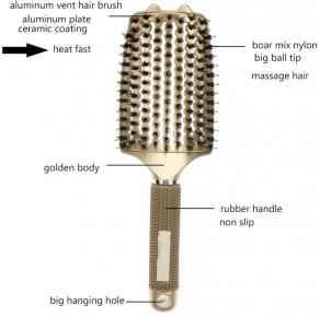 High Quality Massage hair care tools gold vent aluminum hair brush boar bristle with nylon