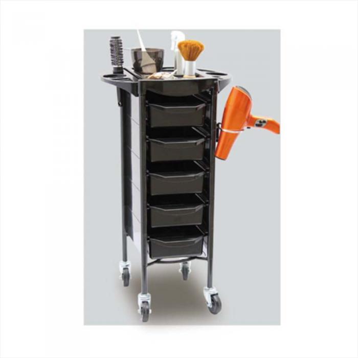 Hot Sale Barber Tools Black Rolling Trolleys Beauty Salon Hairdressing Trolleys With 5 Drawers