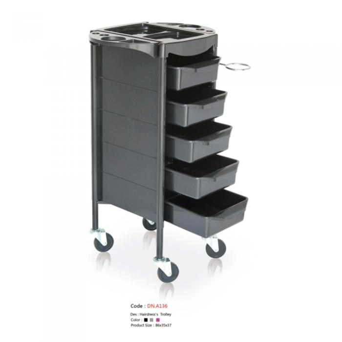 Hot Sale Barber Tools Black Rolling Trolleys Beauty Salon Hairdressing Trolleys With 5 Drawers